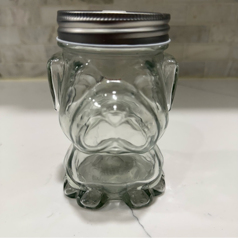 AMICI HOME Clear Glass mad Dog-Shaped cup with Silver Lid with straw hole